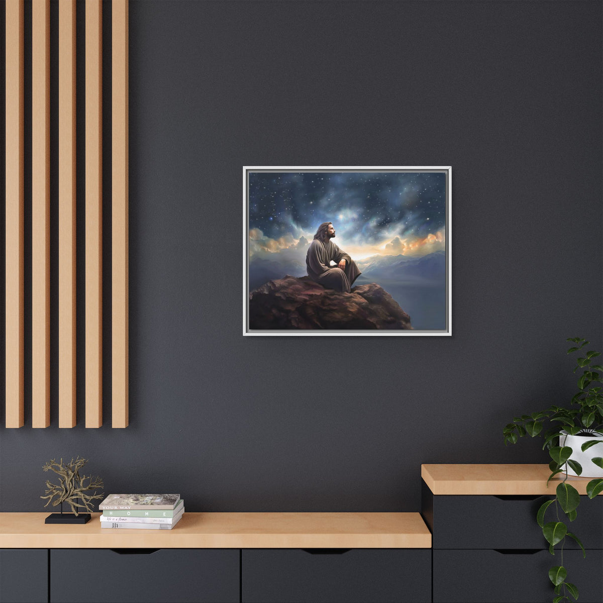 Jesus with The Stars, Canvas Print Art Framed, Jesus Christ Handmade Artwork, Deep Meditative Christian Gift