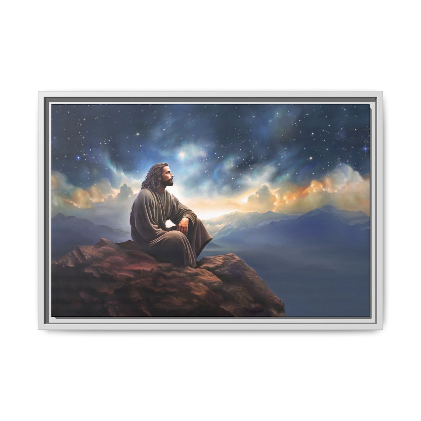 Jesus With The Stars, Framed Fine Art Canvas Print of Handmade Art, many sizes, Christian Art, Christian Gifts