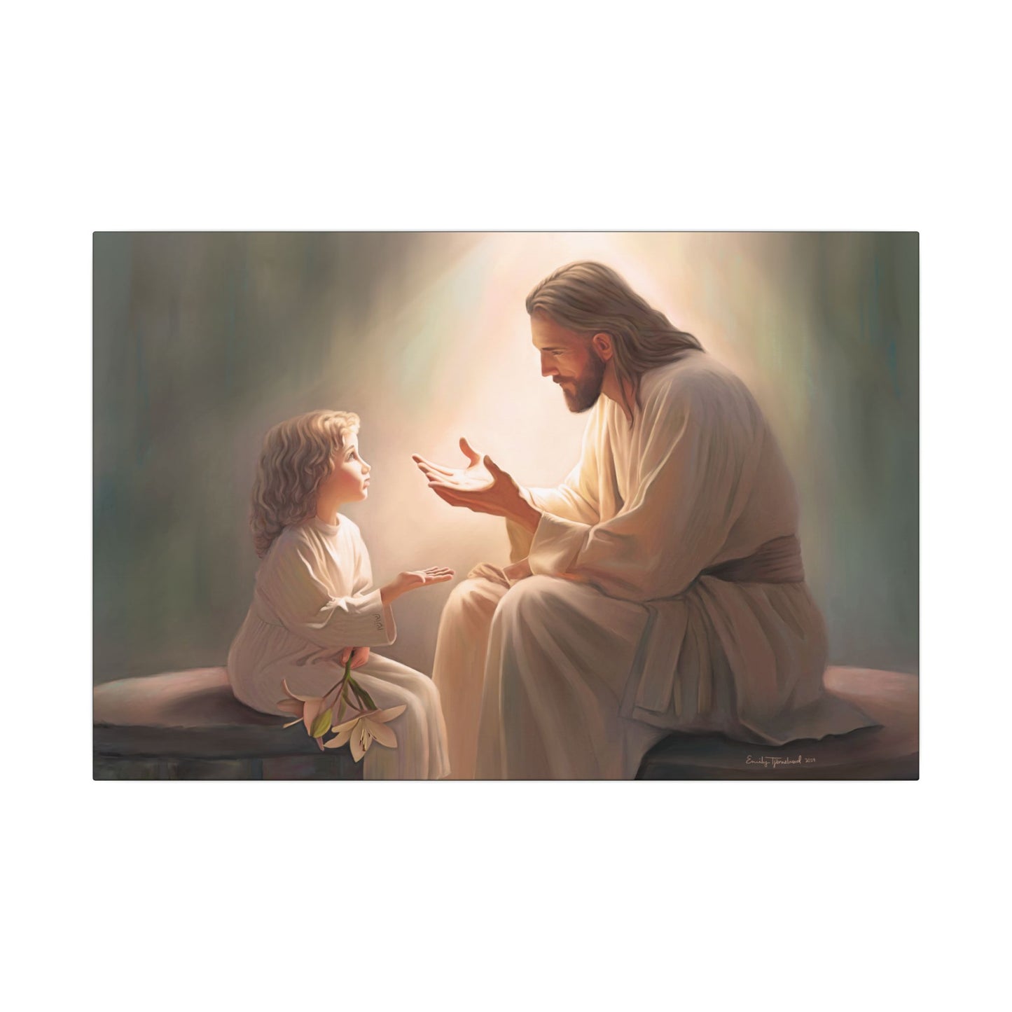 You Are The Light, fine art canvas print, Christian artwork, Jesus with a child, Jesus Christ with a little girl, Consider The Lillies
