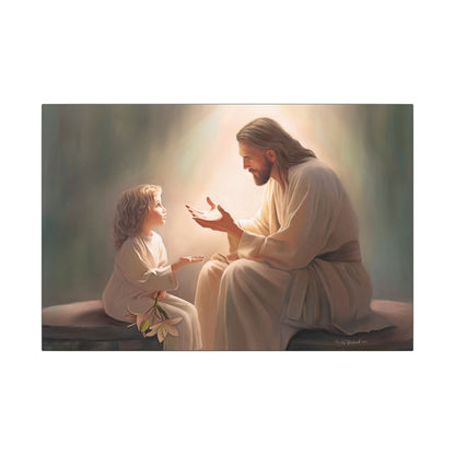 You Are The Light, fine art canvas print, Christian artwork, Jesus with a child, Jesus Christ with a little girl, Consider The Lillies