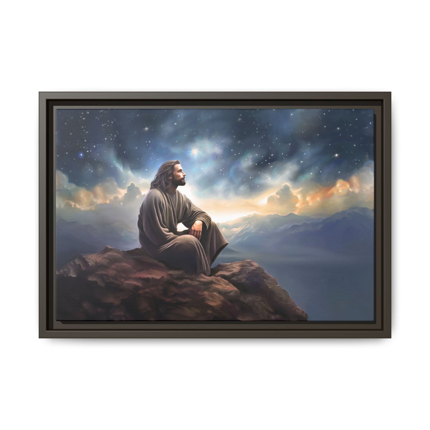 Jesus with The Stars, Canvas Print Art Framed, Jesus Christ Handmade Artwork, Deep Meditative Christian Gift