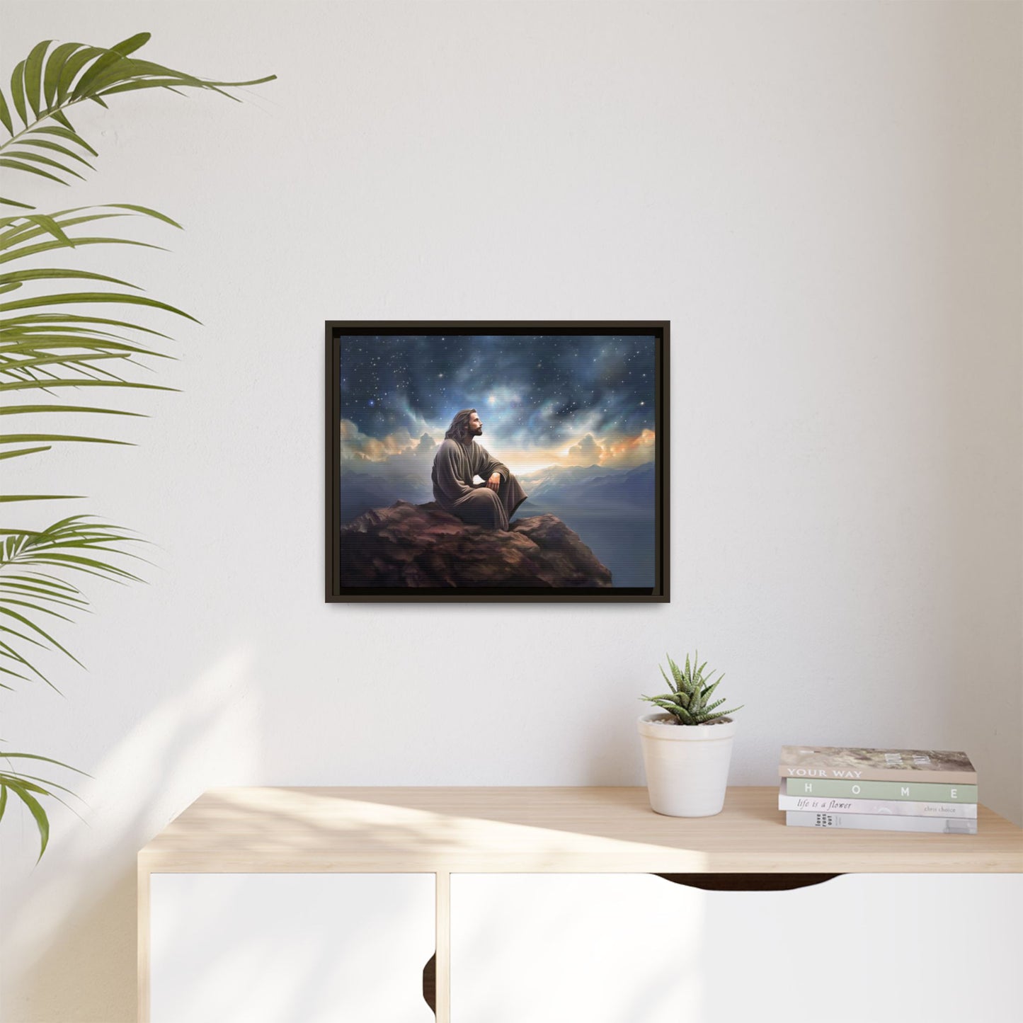 Jesus with The Stars, Canvas Print Art Framed, Jesus Christ Handmade Artwork, Deep Meditative Christian Gift