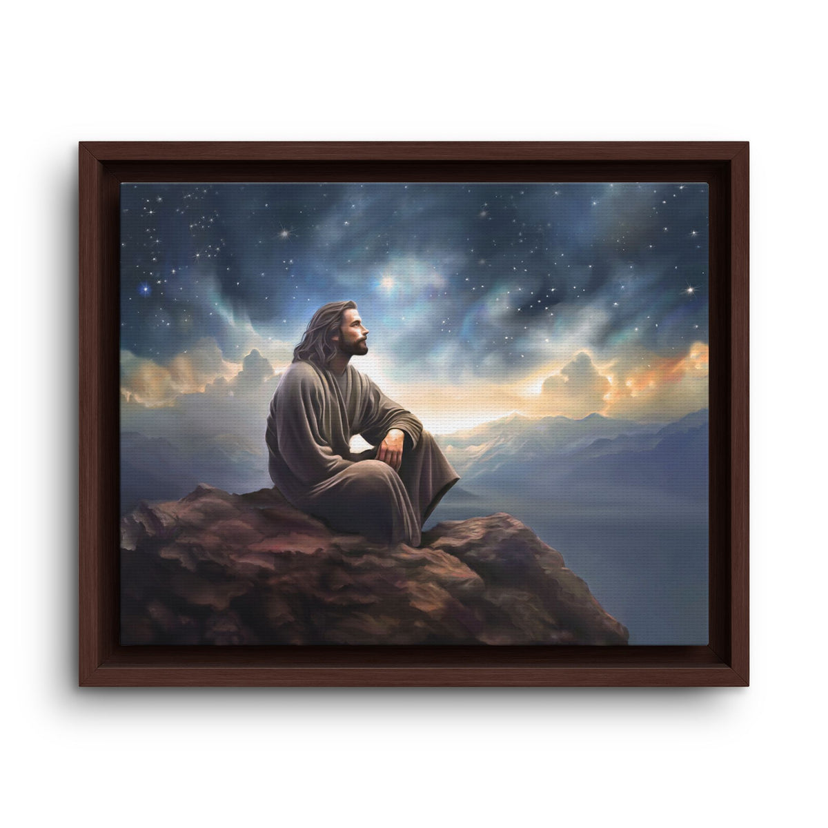 Jesus with The Stars, Canvas Print Art Framed, Jesus Christ Handmade Artwork, Deep Meditative Christian Gift