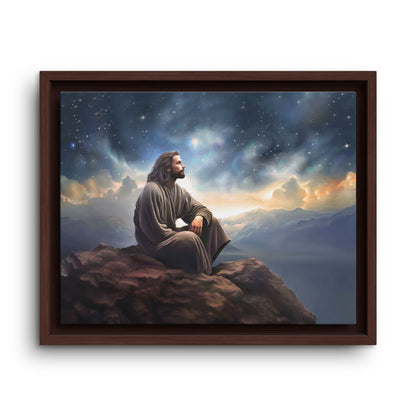 Jesus with The Stars, Canvas Print Art Framed, Jesus Christ Handmade Artwork, Deep Meditative Christian Gift