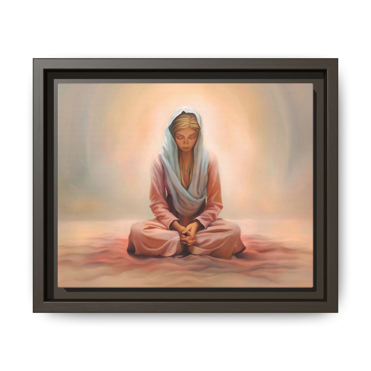 Stillness Framed Canvas Wall Art, Serene Meditation Decor, Spiritual Mindfulness Gift, Tranquil Room Accent, Woman Religious Art