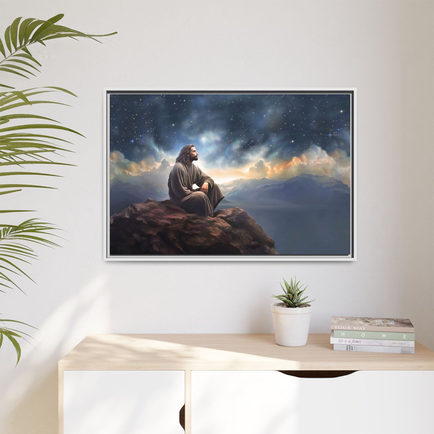 Jesus with The Stars, Canvas Print Art Framed, Jesus Christ Handmade Artwork, Deep Meditative Christian Gift