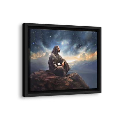 Jesus with The Stars, Canvas Print Art Framed, Jesus Christ Handmade Artwork, Deep Meditative Christian Gift