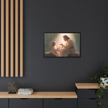 We are His Children, Fine Art Framed Canvas Print, Picture of Jesus, Jesus with a Child, Christian Gift, Christian Art, Jesus Christ Art with Child