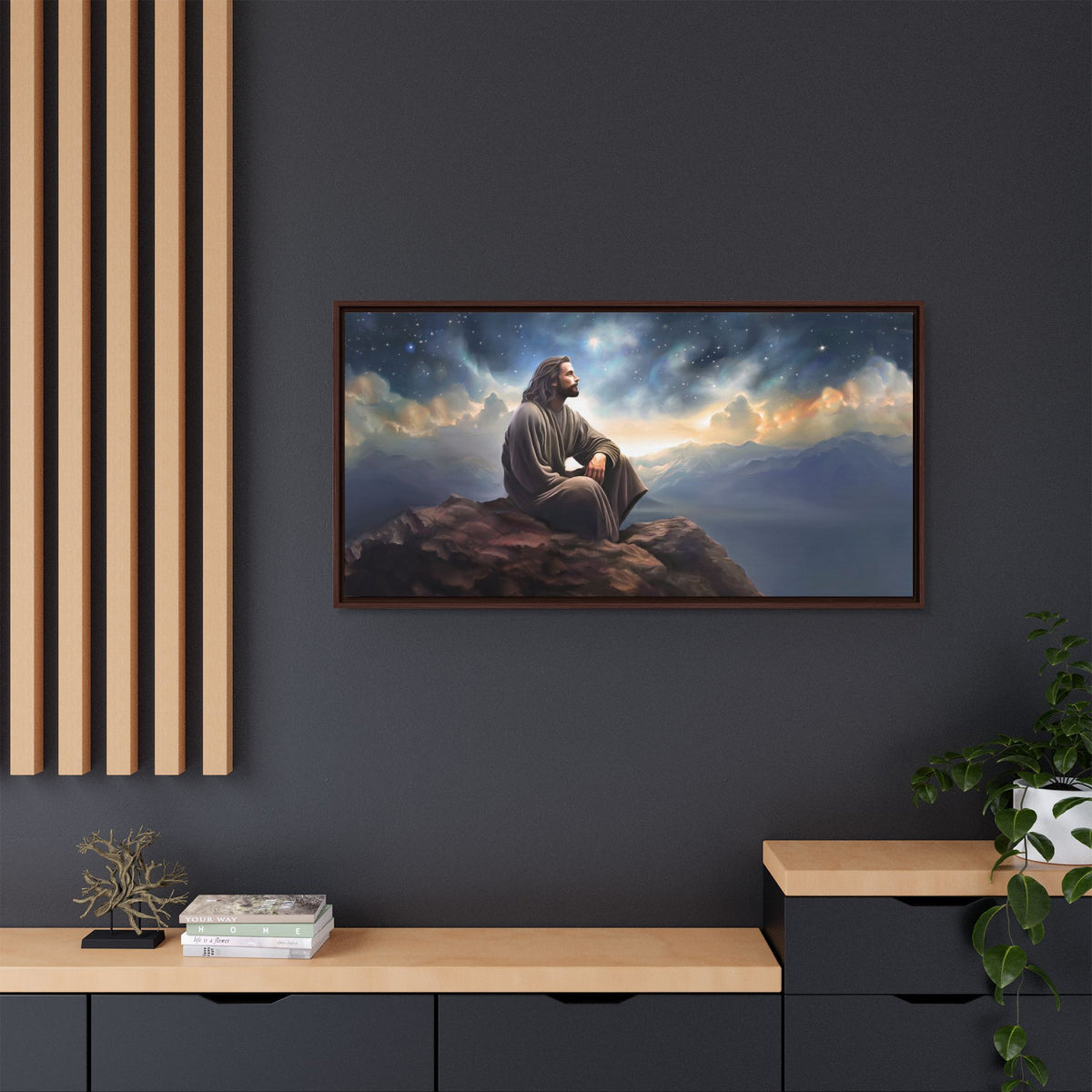 Jesus with The Stars, Canvas Print Art Framed, Jesus Christ Handmade Artwork, Deep Meditative Christian Gift