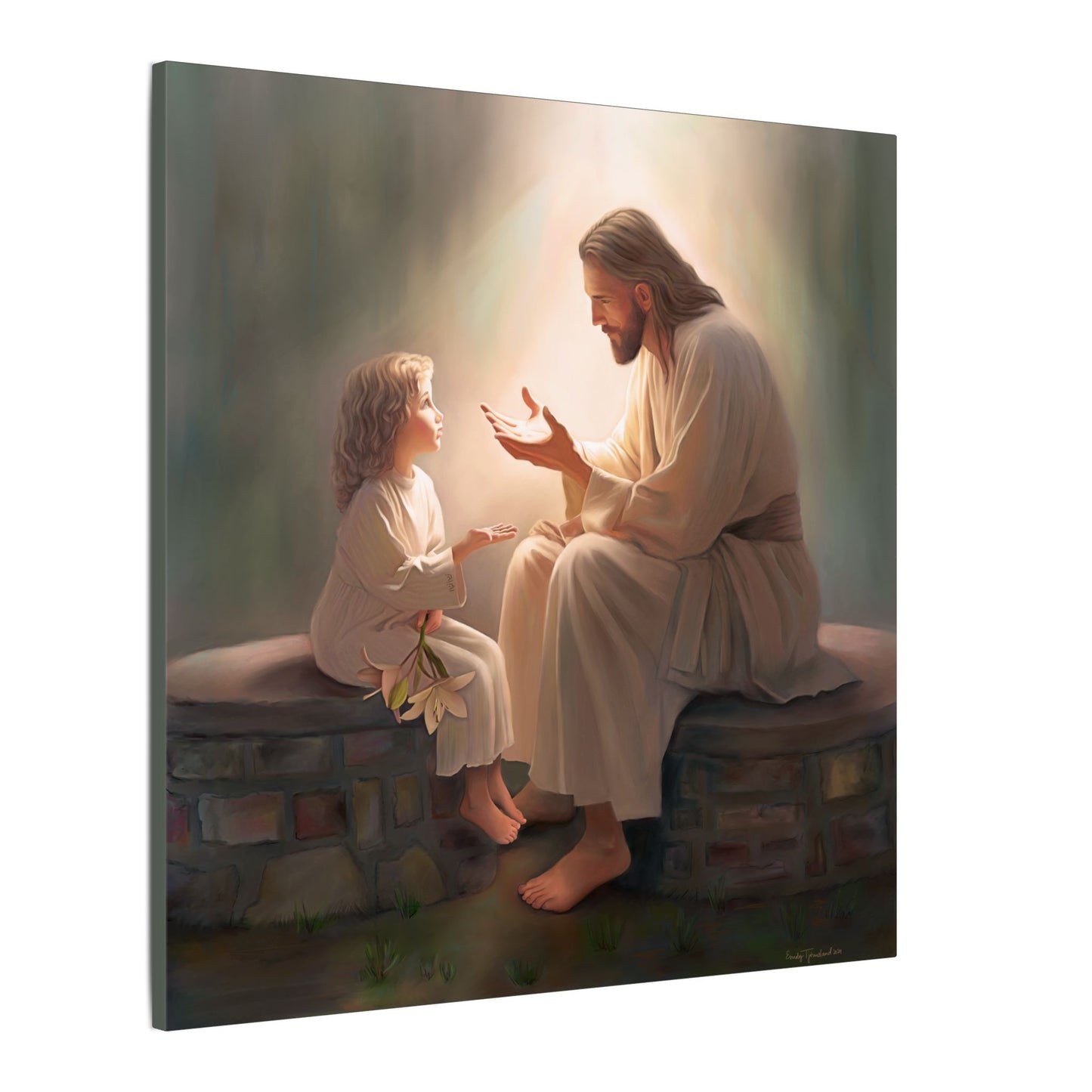 You Are The Light, fine art canvas print, Christian artwork, Jesus with a child, Jesus Christ with a little girl, Consider The Lillies