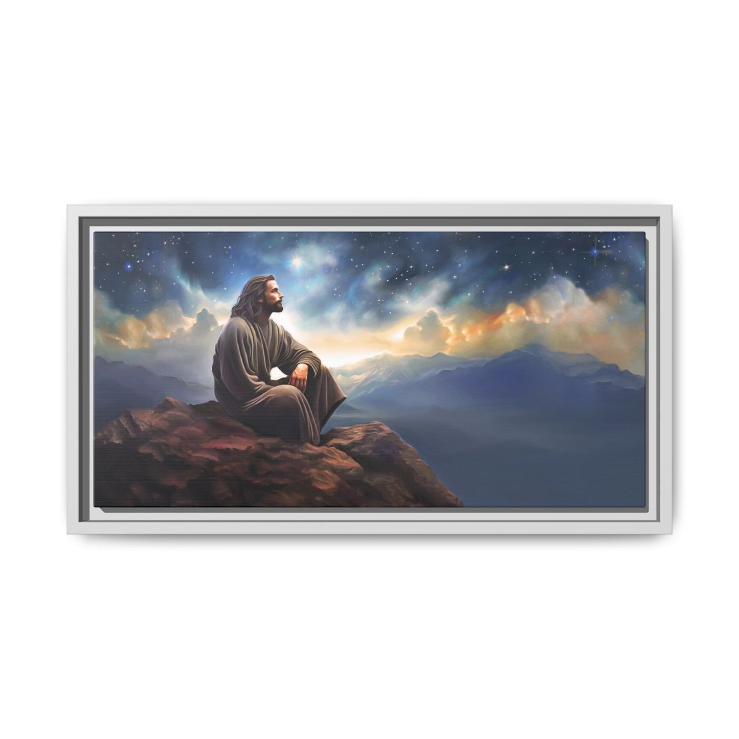Jesus With The Stars, Framed Fine Art Canvas Print of Handmade Art, many sizes, Christian Art, Christian Gifts