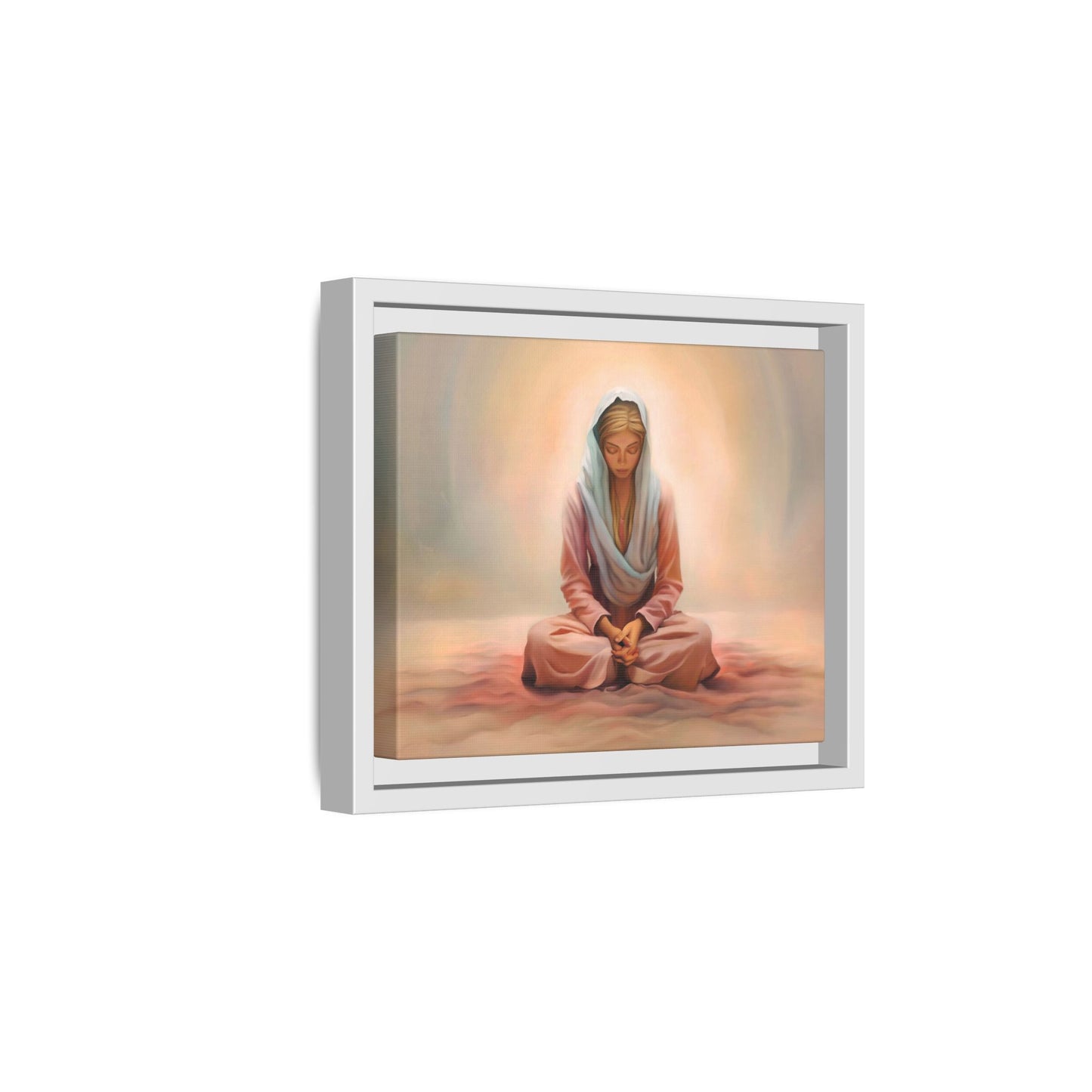 Stillness Framed Canvas Wall Art, Serene Meditation Decor, Spiritual Mindfulness Gift, Tranquil Room Accent, Woman Religious Art