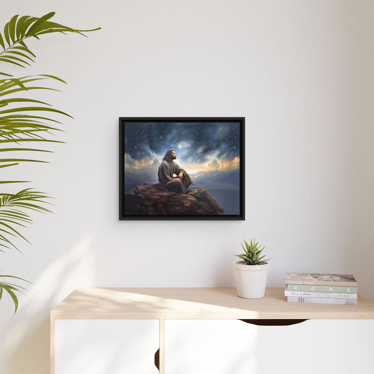 Jesus with The Stars, Canvas Print Art Framed, Jesus Christ Handmade Artwork, Deep Meditative Christian Gift