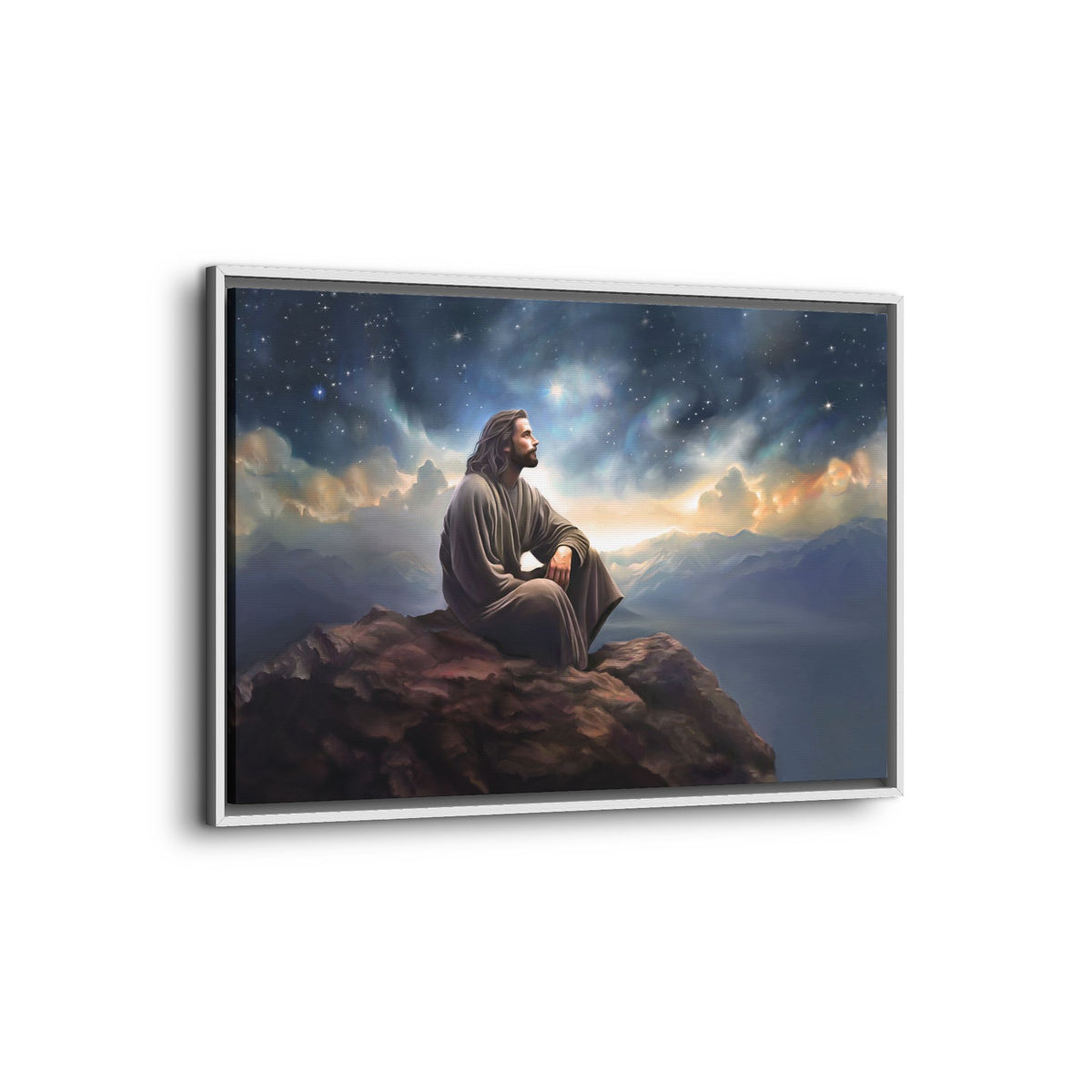 Jesus with The Stars, Canvas Print Art Framed, Jesus Christ Handmade Artwork, Deep Meditative Christian Gift