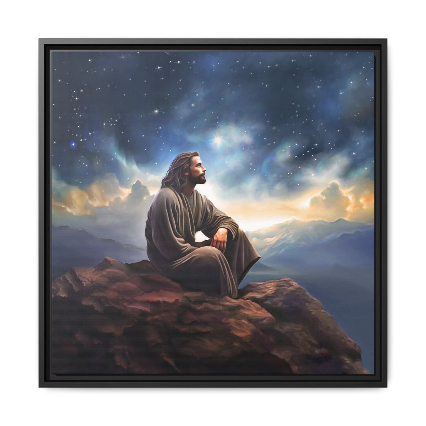 Jesus With The Stars, Framed Fine Art Canvas Print of Handmade Art, many sizes, Christian Art, Christian Gifts