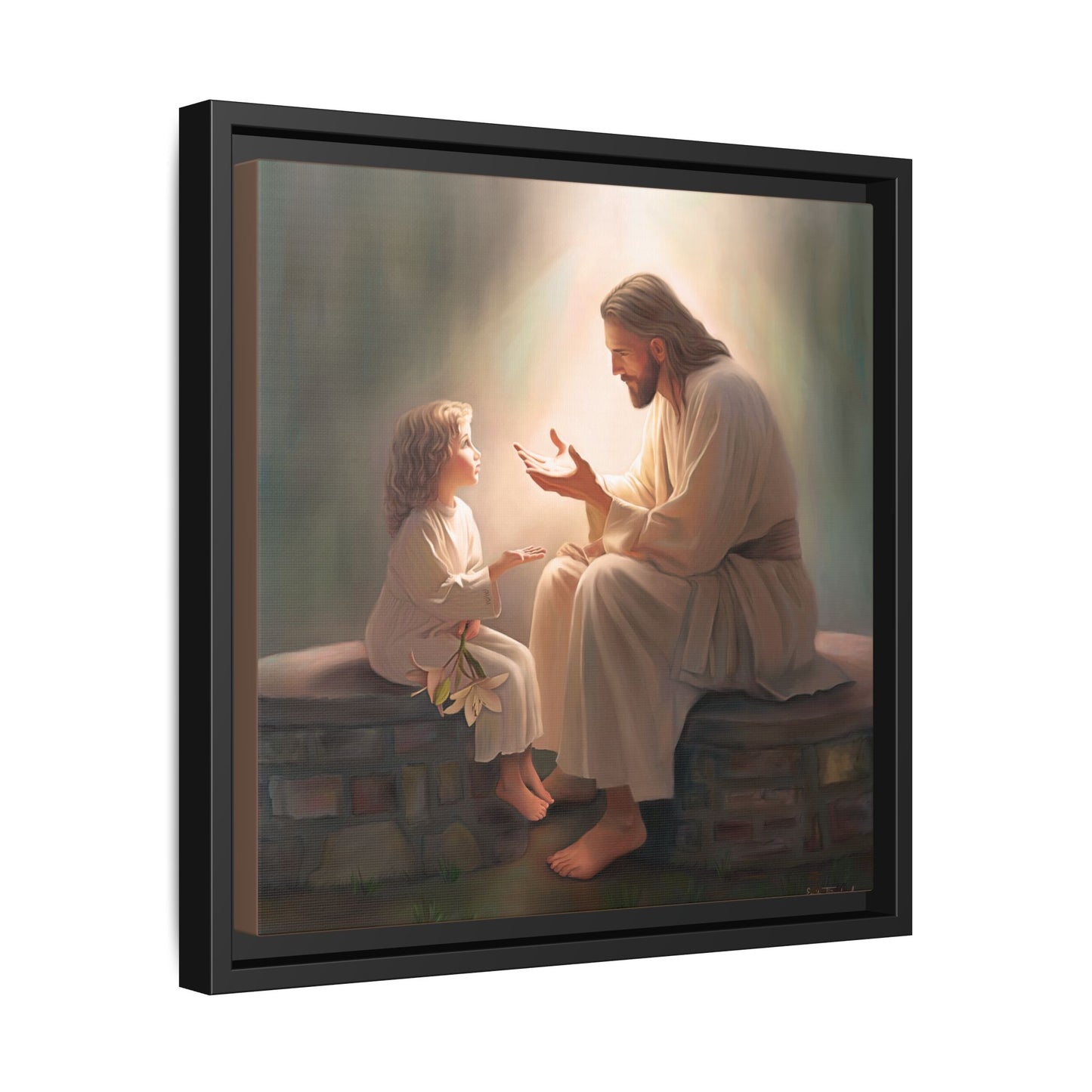 We are His Children, Fine Art Framed Canvas Print, Picture of Jesus, Jesus with a Child, Christian Gift, Christian Art, Jesus Christ Art with Child