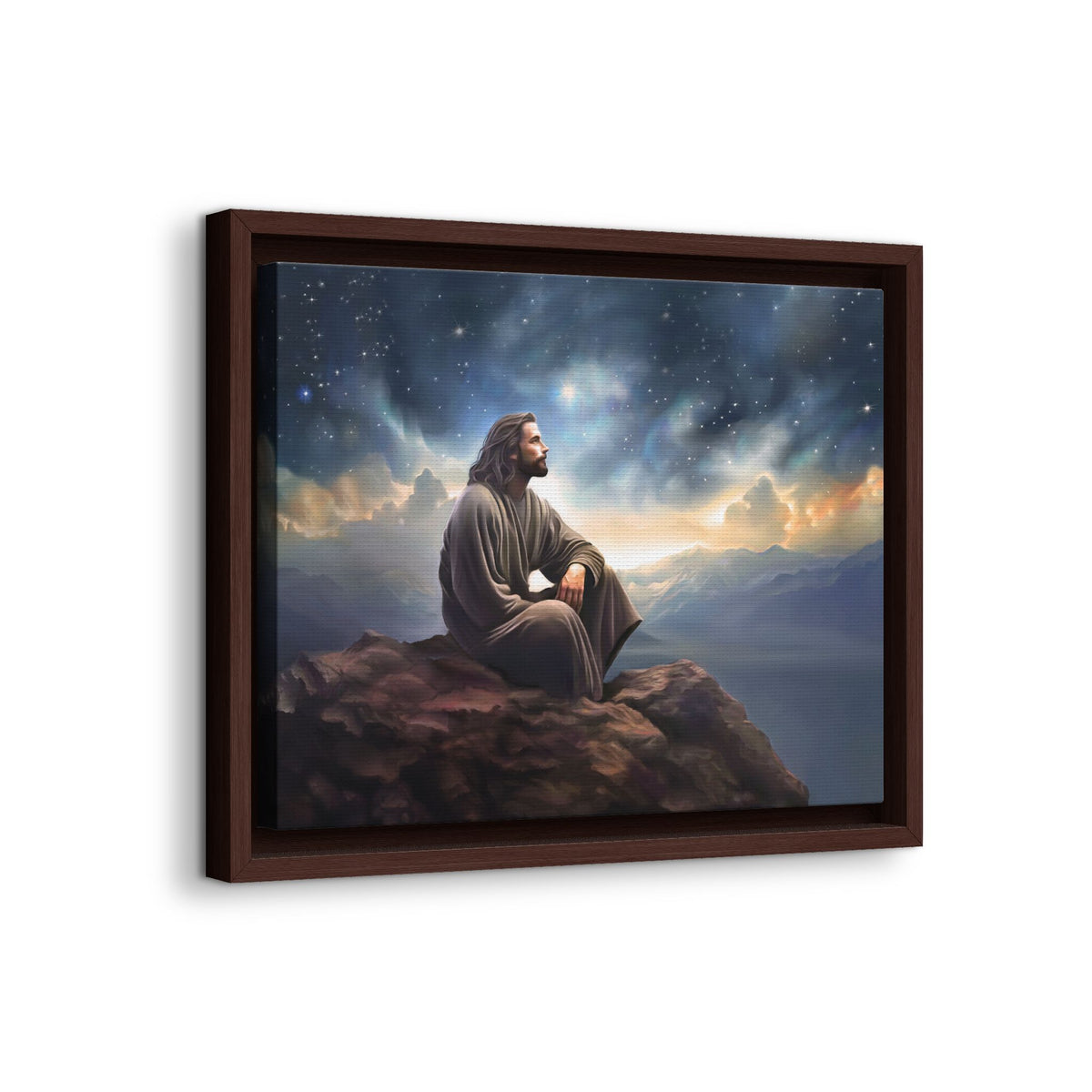 Jesus with The Stars, Canvas Print Art Framed, Jesus Christ Handmade Artwork, Deep Meditative Christian Gift