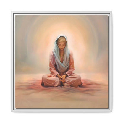 Stillness Framed Canvas Wall Art, Serene Meditation Decor, Spiritual Mindfulness Gift, Tranquil Room Accent, Woman Religious Art