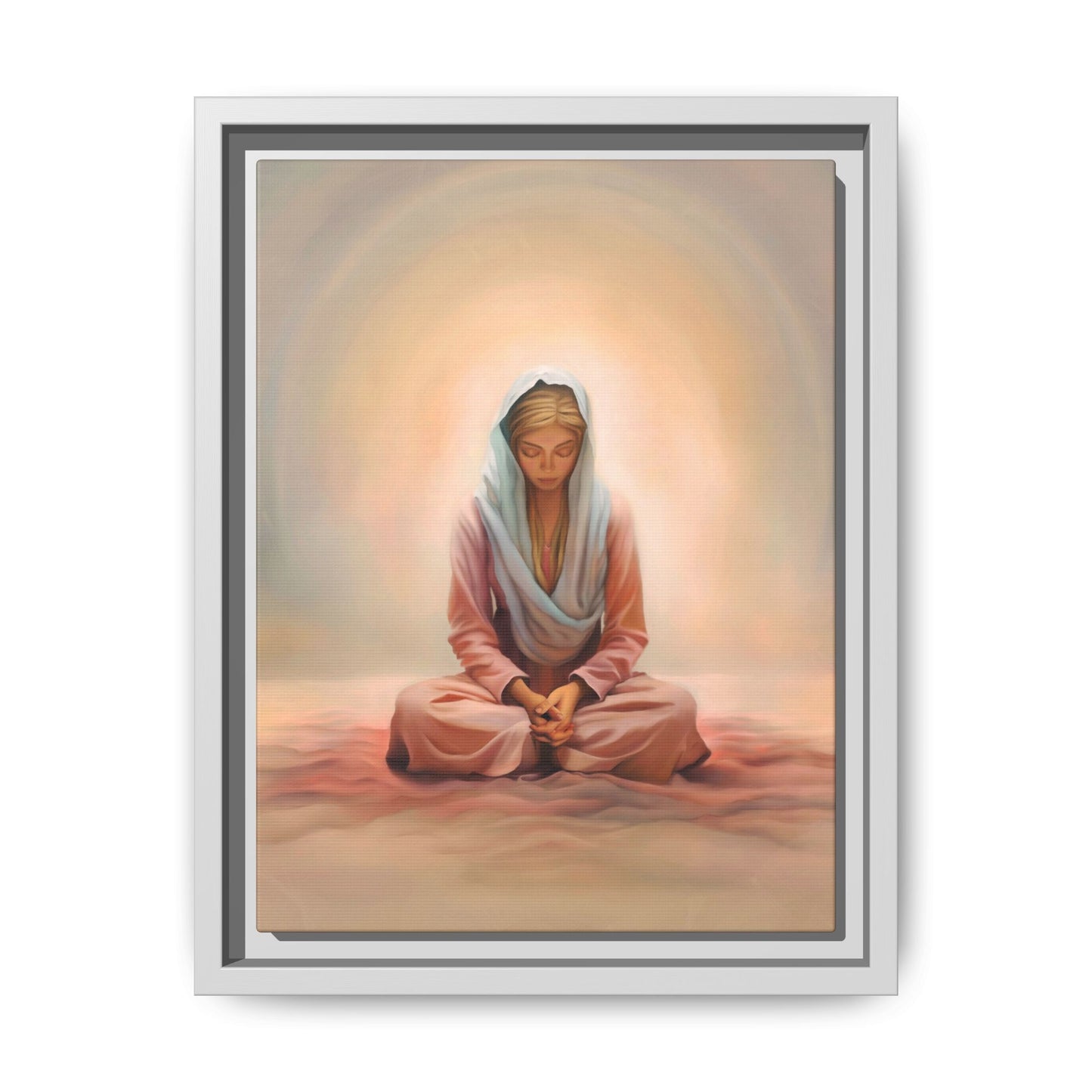 Stillness Framed Canvas Wall Art, Serene Meditation Decor, Spiritual Mindfulness Gift, Tranquil Room Accent, Woman Religious Art