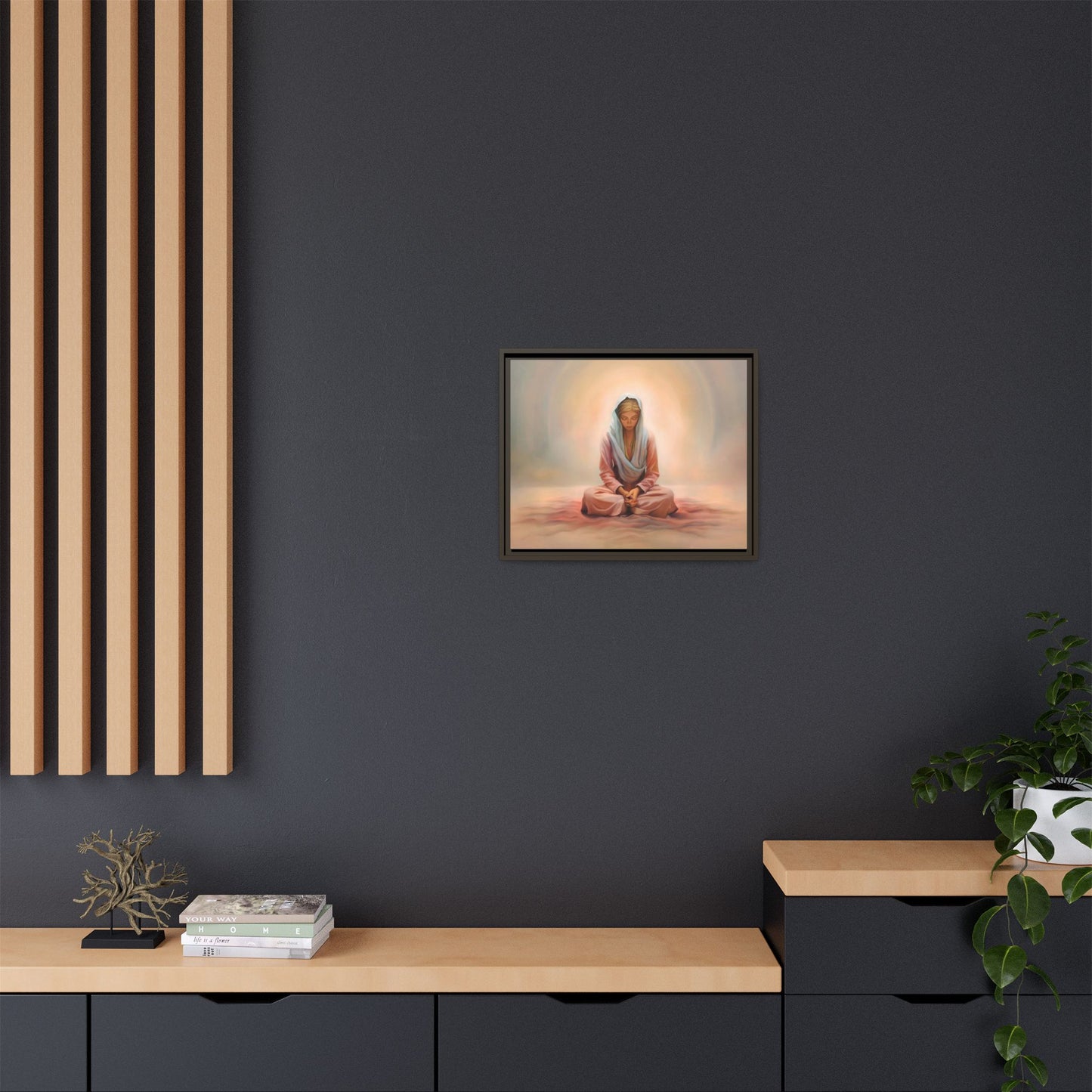 Stillness Framed Canvas Wall Art, Serene Meditation Decor, Spiritual Mindfulness Gift, Tranquil Room Accent, Woman Religious Art