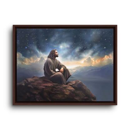 Jesus with The Stars, Canvas Print Art Framed, Jesus Christ Handmade Artwork, Deep Meditative Christian Gift