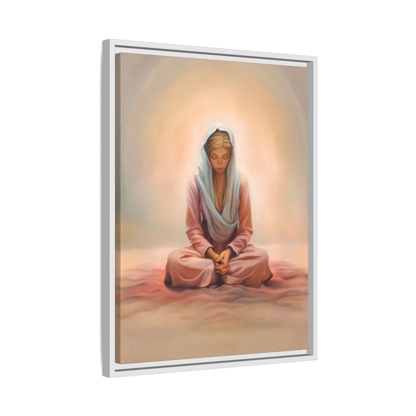 Stillness Framed Canvas Wall Art, Serene Meditation Decor, Spiritual Mindfulness Gift, Tranquil Room Accent, Woman Religious Art