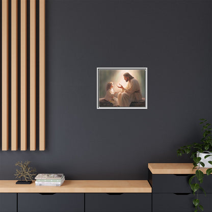 We are His Children, Fine Art Framed Canvas Print, Picture of Jesus, Jesus with a Child, Christian Gift, Christian Art, Jesus Christ Art with Child