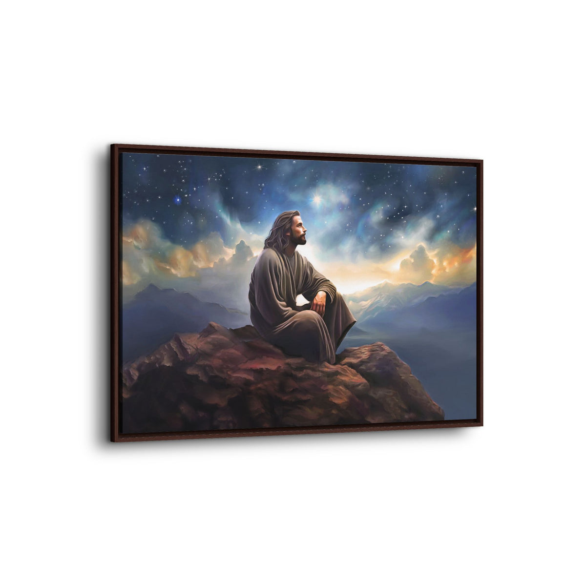 Jesus with The Stars, Canvas Print Art Framed, Jesus Christ Handmade Artwork, Deep Meditative Christian Gift