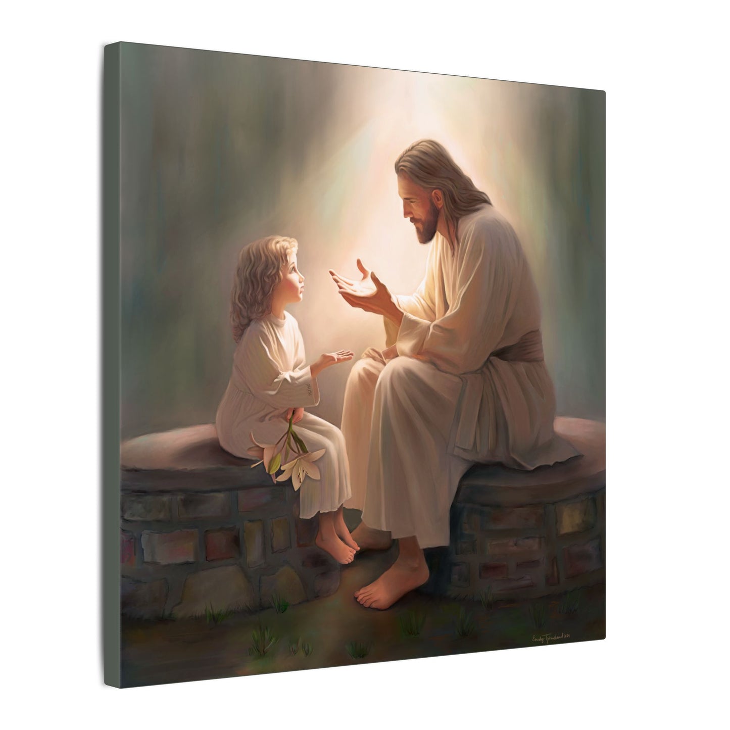 You Are The Light, fine art canvas print, Christian artwork, Jesus with a child, Jesus Christ with a little girl, Consider The Lillies