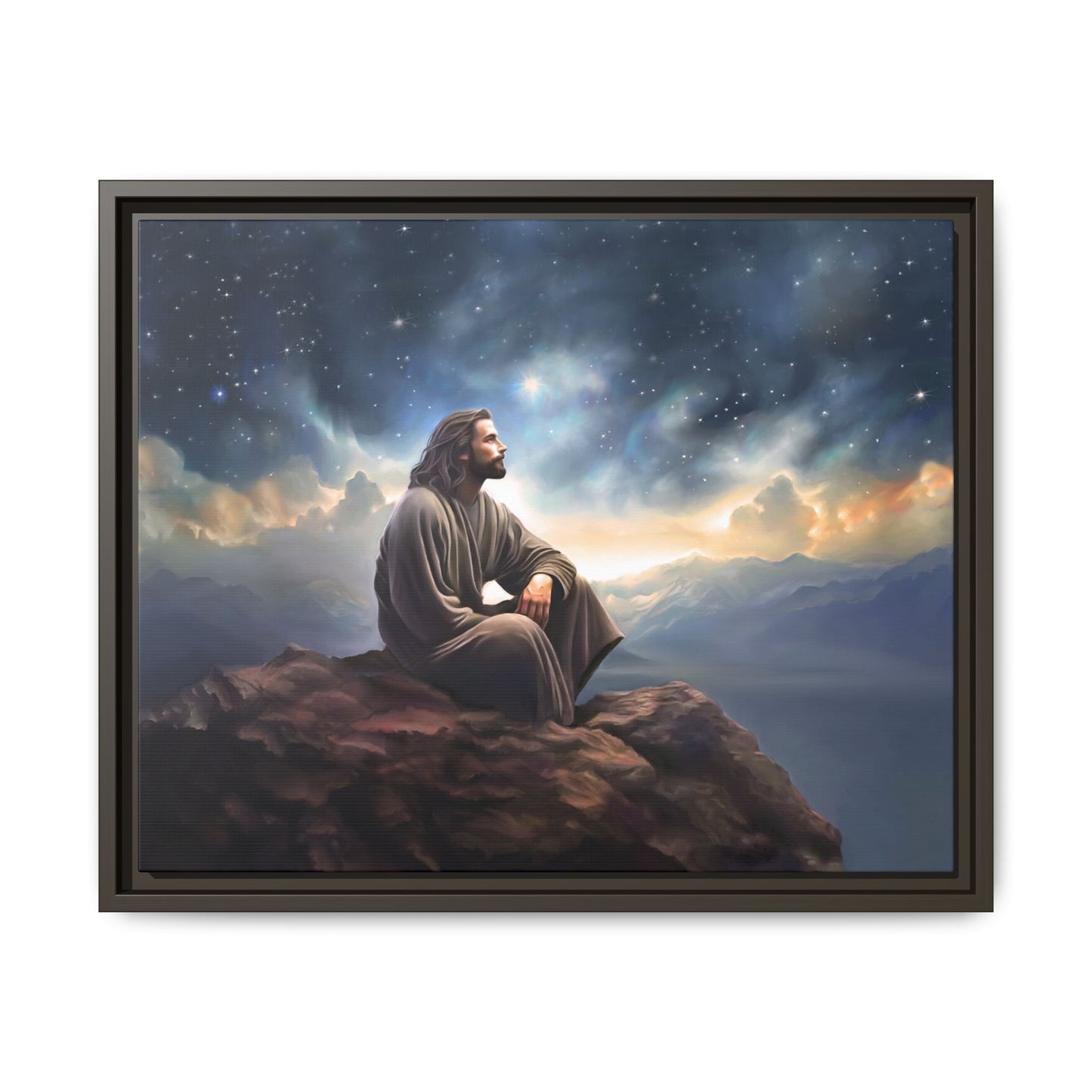 Jesus with The Stars, Canvas Print Art Framed, Jesus Christ Handmade Artwork, Deep Meditative Christian Gift