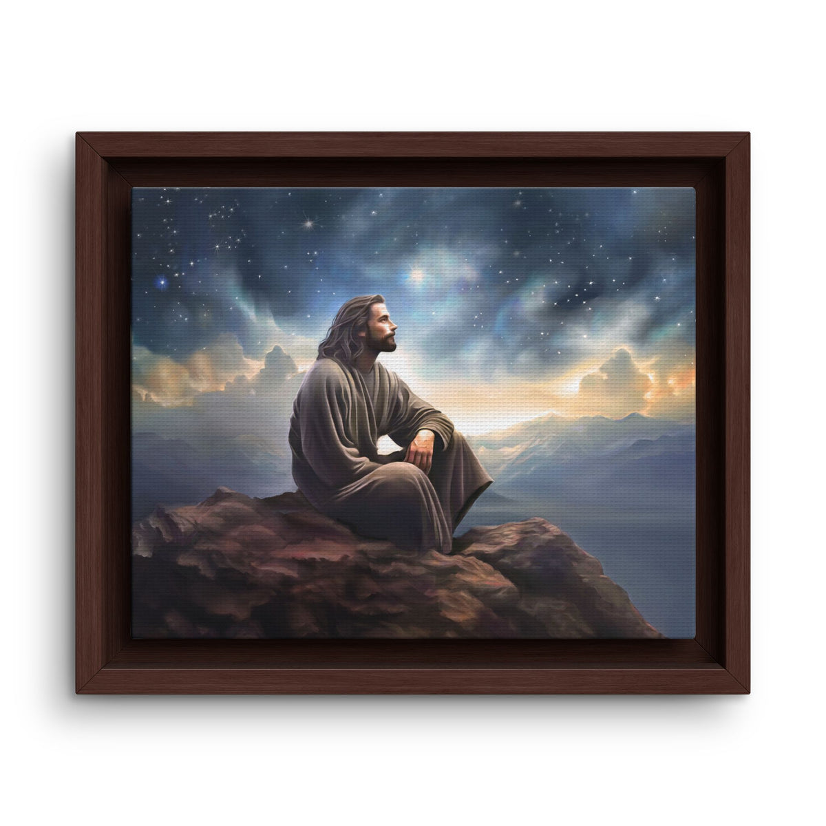 Jesus with The Stars, Canvas Print Art Framed, Jesus Christ Handmade Artwork, Deep Meditative Christian Gift