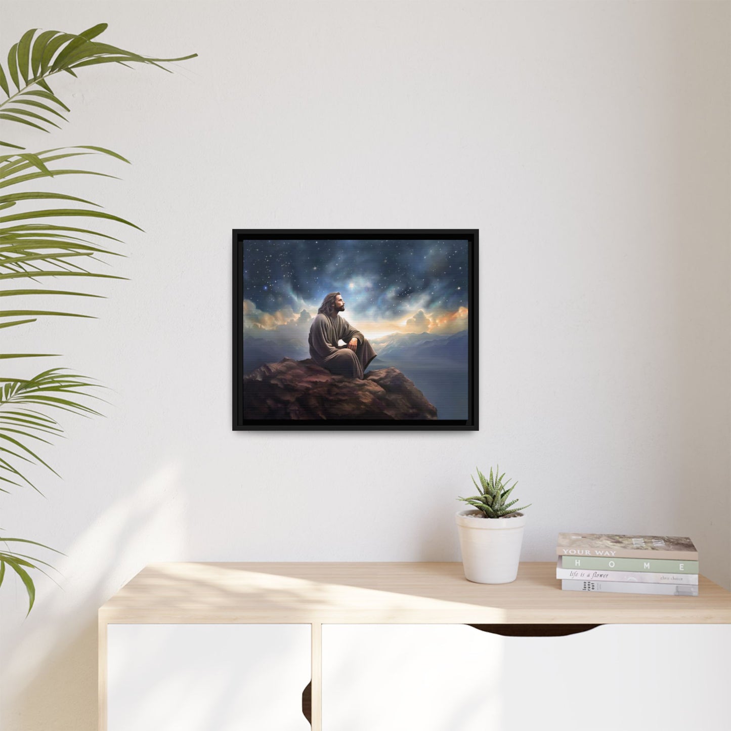 Jesus with The Stars, Canvas Print Art Framed, Jesus Christ Handmade Artwork, Deep Meditative Christian Gift
