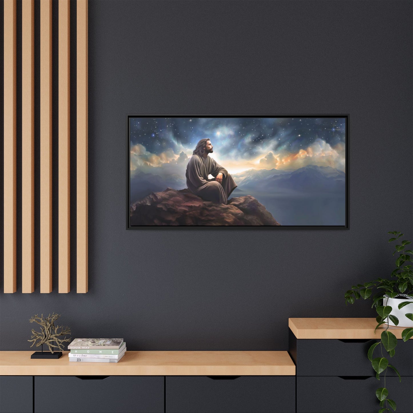 Jesus with The Stars, Canvas Print Art Framed, Jesus Christ Handmade Artwork, Deep Meditative Christian Gift