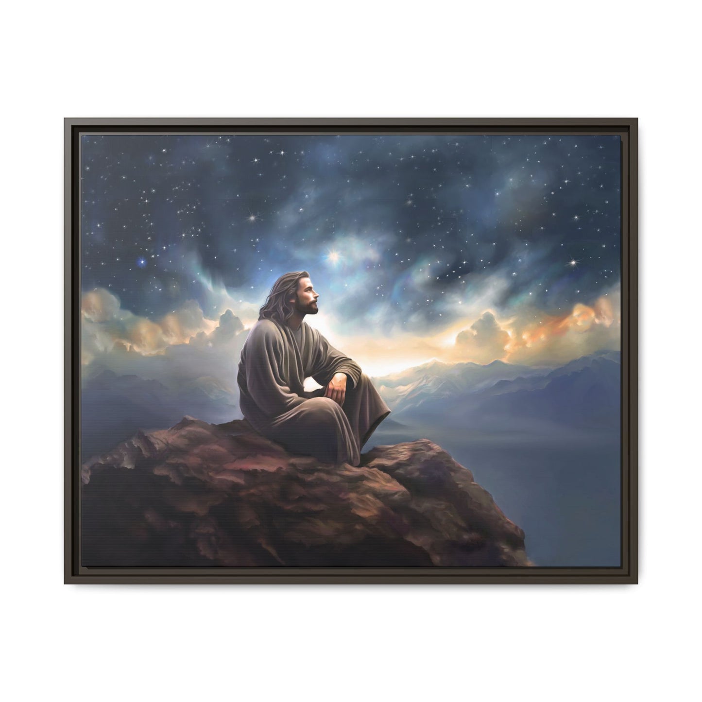 Jesus with The Stars, Canvas Print Art Framed, Jesus Christ Handmade Artwork, Deep Meditative Christian Gift