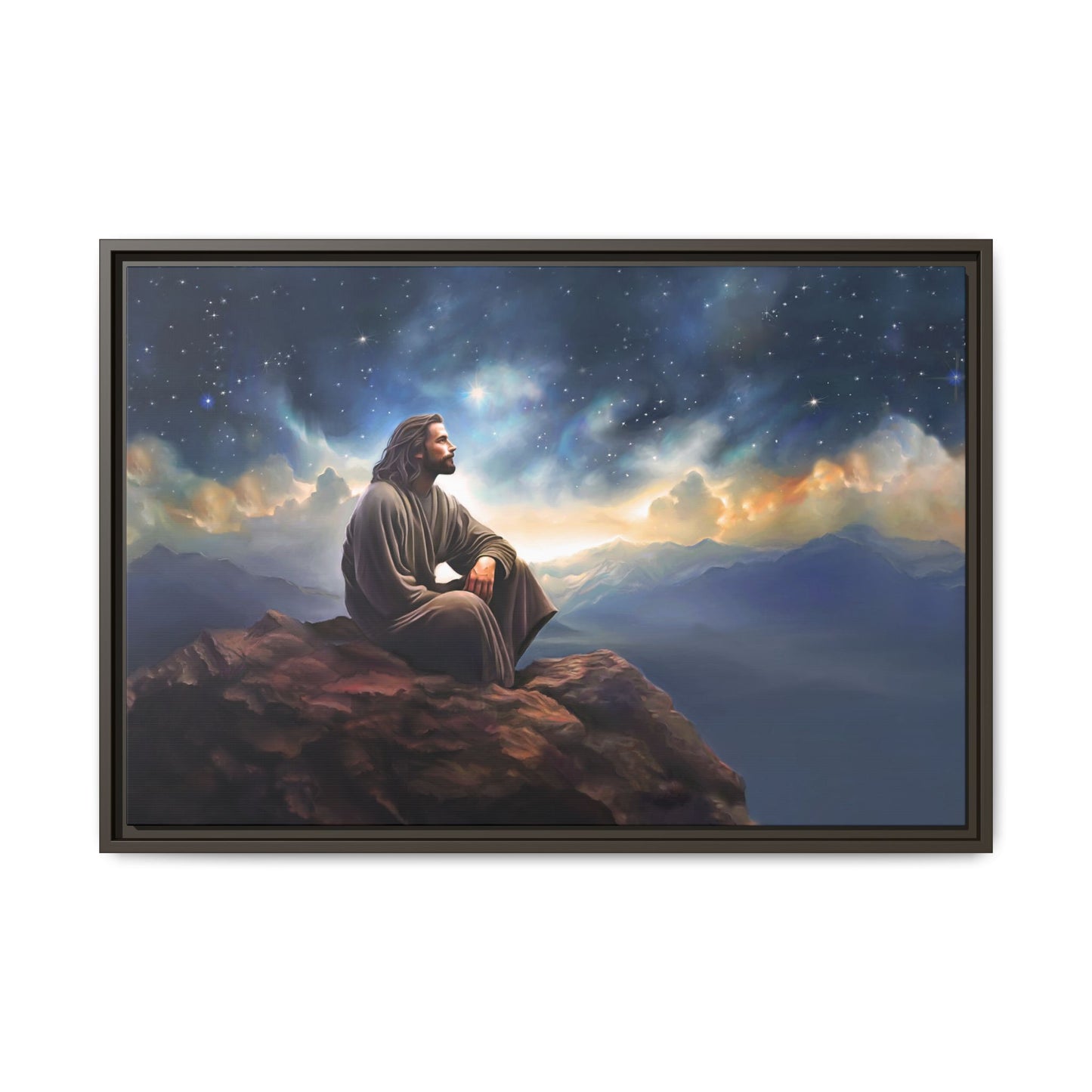 Jesus With The Stars, Framed Fine Art Canvas Print of Handmade Art, many sizes, Christian Art, Christian Gifts