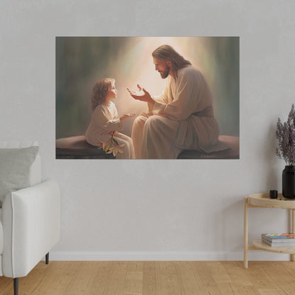 You Are The Light, fine art canvas print, Christian artwork, Jesus with a child, Jesus Christ with a little girl, Consider The Lillies