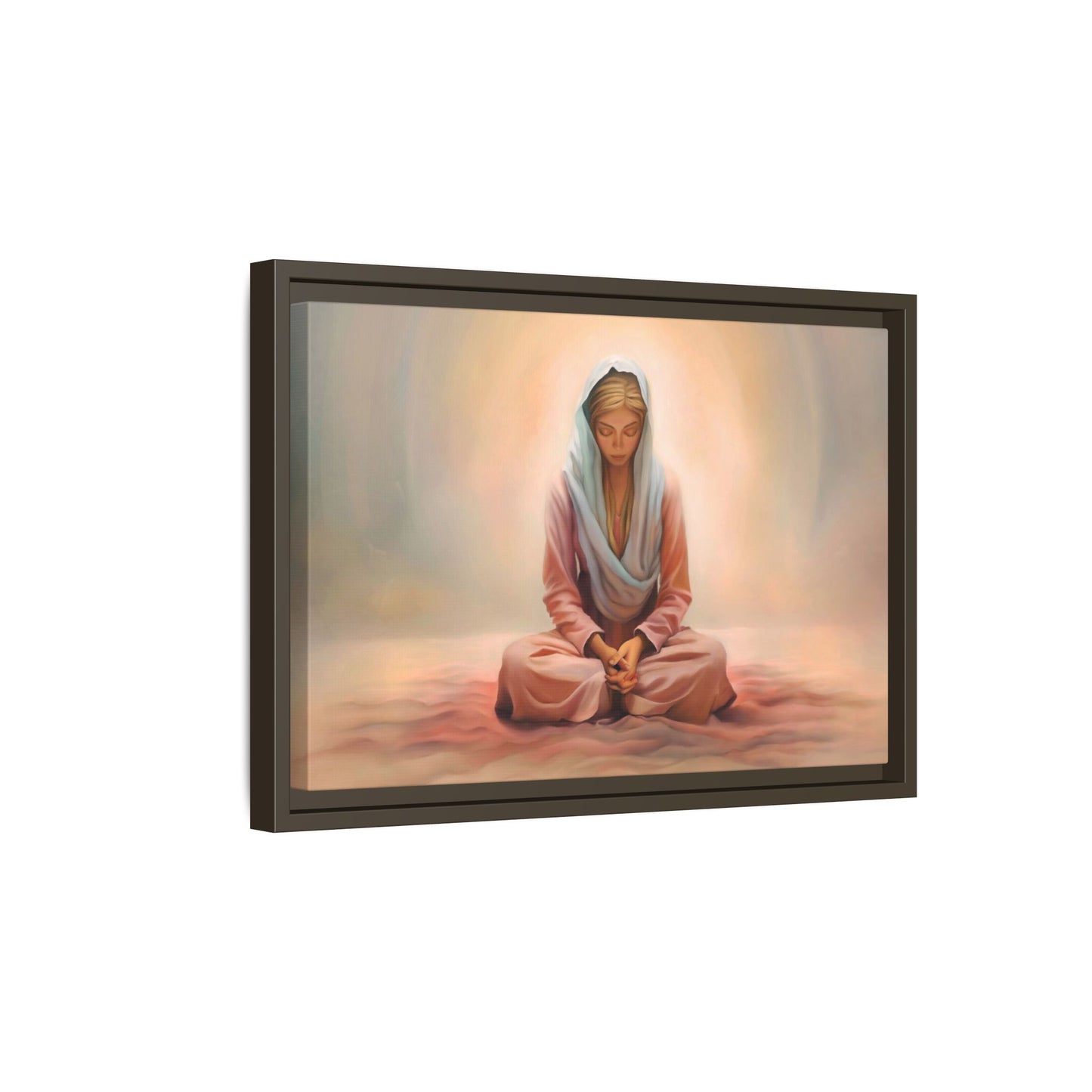 Stillness Framed Canvas Wall Art, Serene Meditation Decor, Spiritual Mindfulness Gift, Tranquil Room Accent, Woman Religious Art