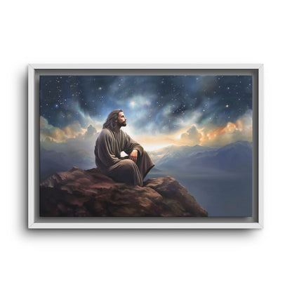 Jesus with The Stars, Canvas Print Art Framed, Jesus Christ Handmade Artwork, Deep Meditative Christian Gift