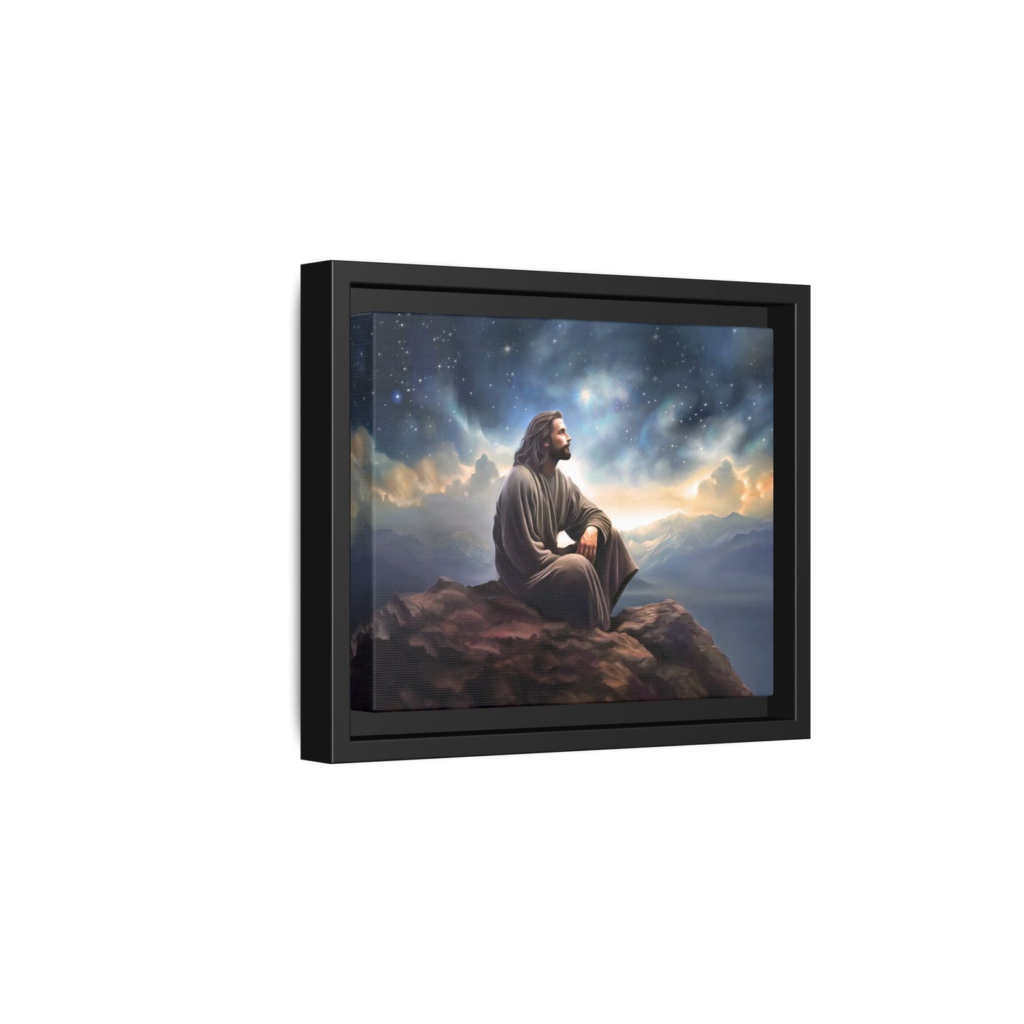 Jesus with The Stars, Canvas Print Art Framed, Jesus Christ Handmade Artwork, Deep Meditative Christian Gift