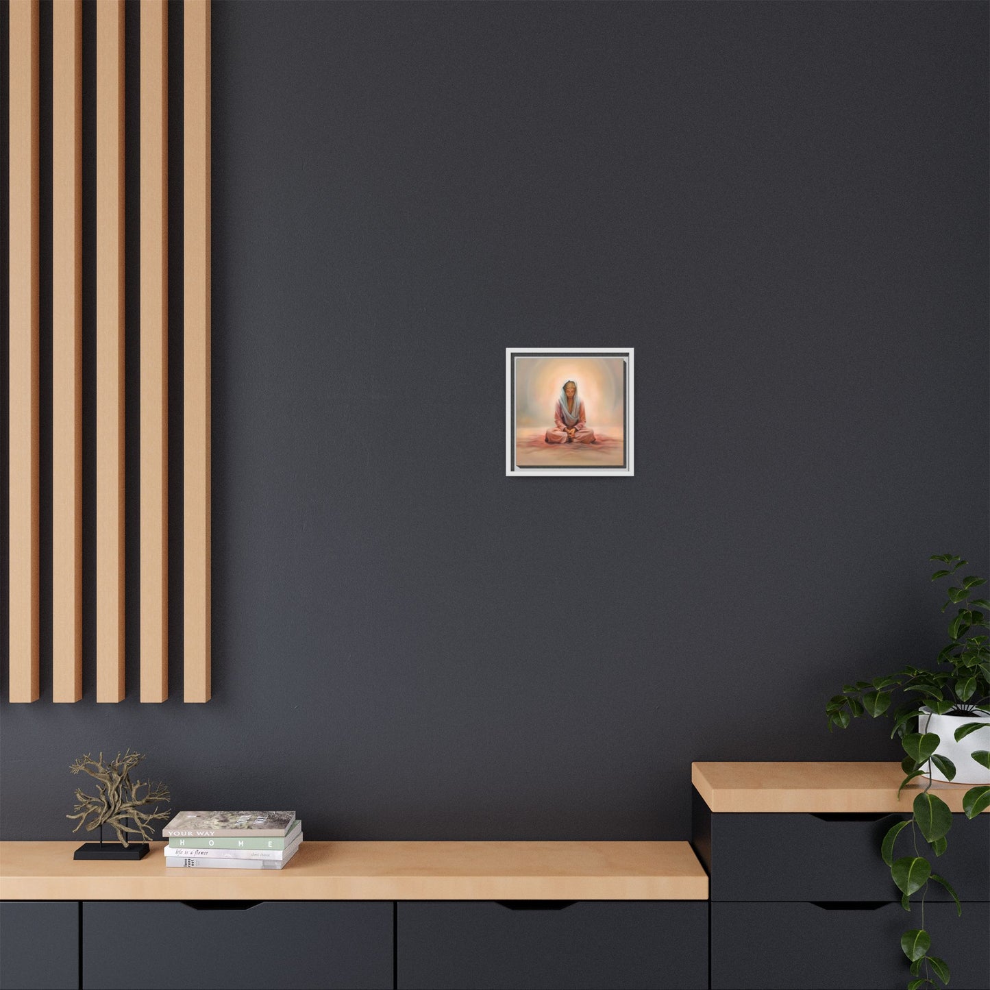 Stillness Framed Canvas Wall Art, Serene Meditation Decor, Spiritual Mindfulness Gift, Tranquil Room Accent, Woman Religious Art