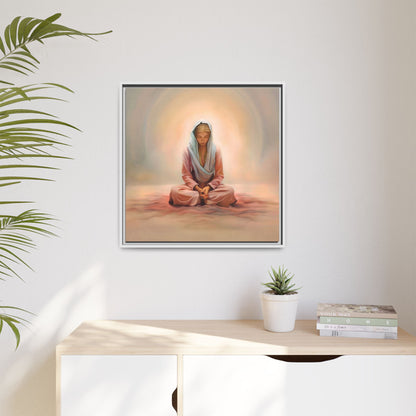 Stillness Framed Canvas Wall Art, Serene Meditation Decor, Spiritual Mindfulness Gift, Tranquil Room Accent, Woman Religious Art
