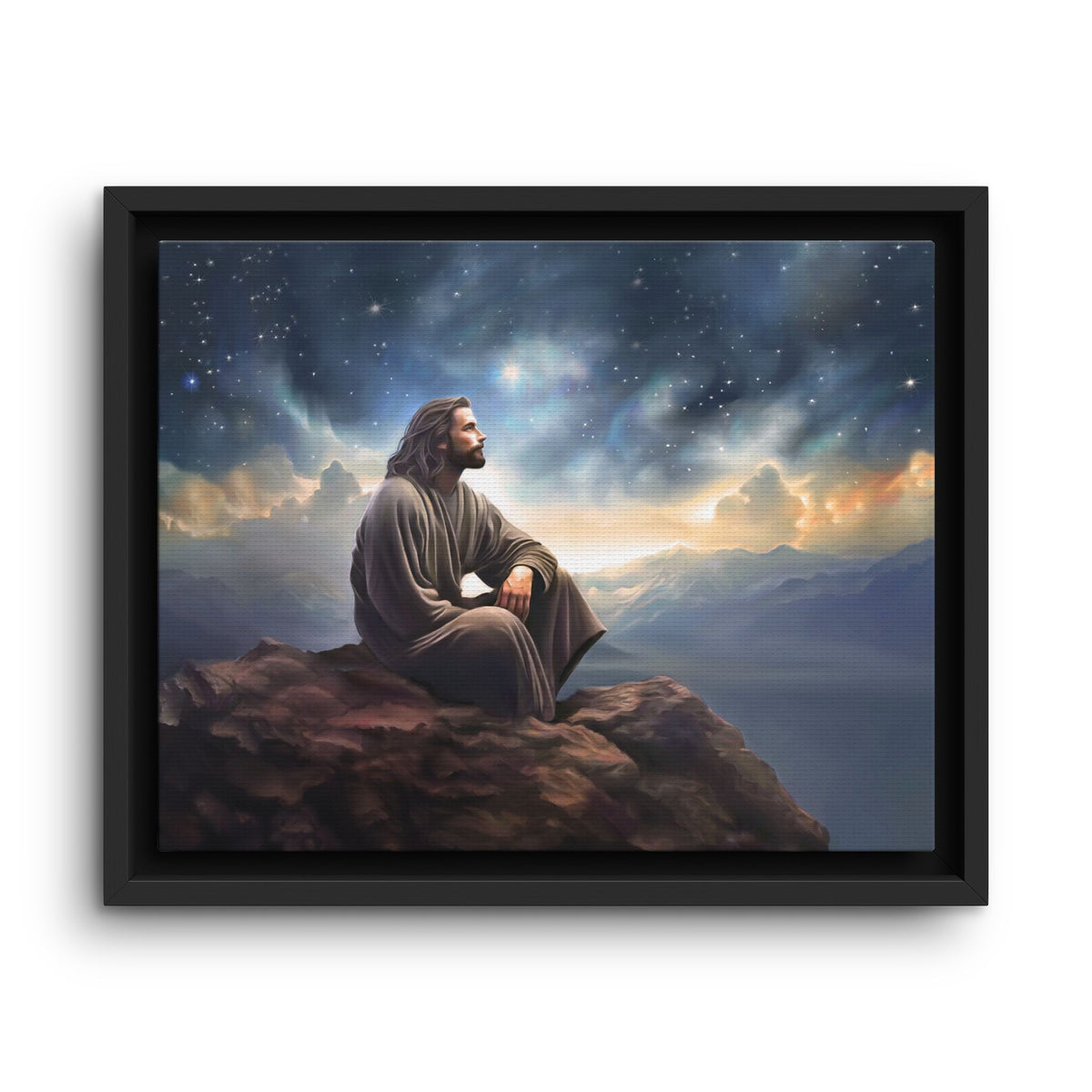 Jesus with The Stars, Canvas Print Art Framed, Jesus Christ Handmade Artwork, Deep Meditative Christian Gift