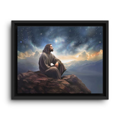 Jesus with The Stars, Canvas Print Art Framed, Jesus Christ Handmade Artwork, Deep Meditative Christian Gift