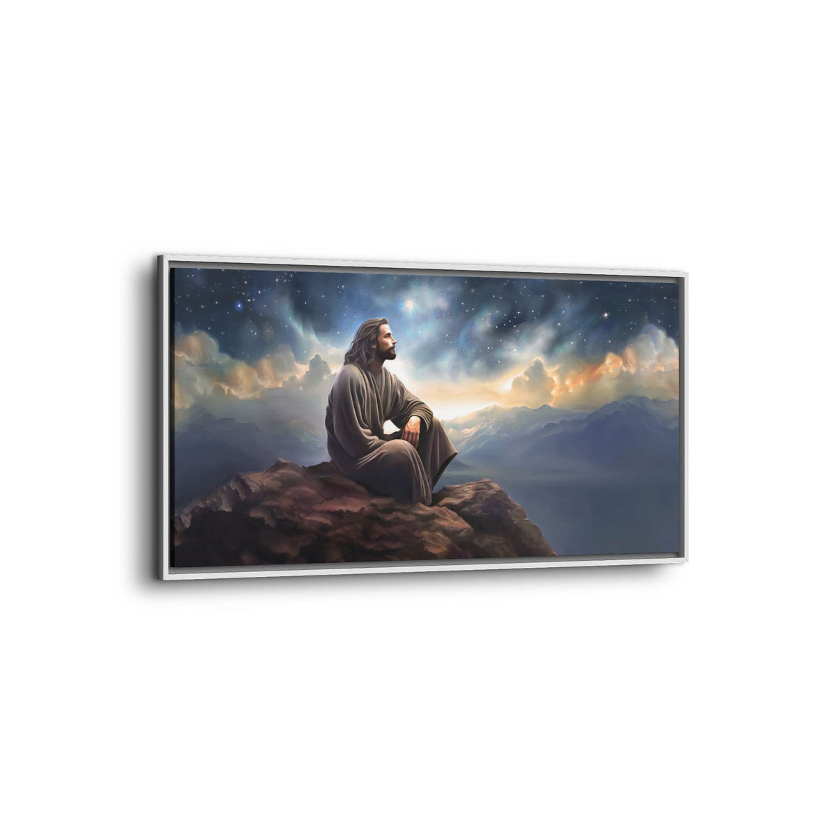 Jesus with The Stars, Canvas Print Art Framed, Jesus Christ Handmade Artwork, Deep Meditative Christian Gift
