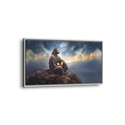 Jesus with The Stars, Canvas Print Art Framed, Jesus Christ Handmade Artwork, Deep Meditative Christian Gift