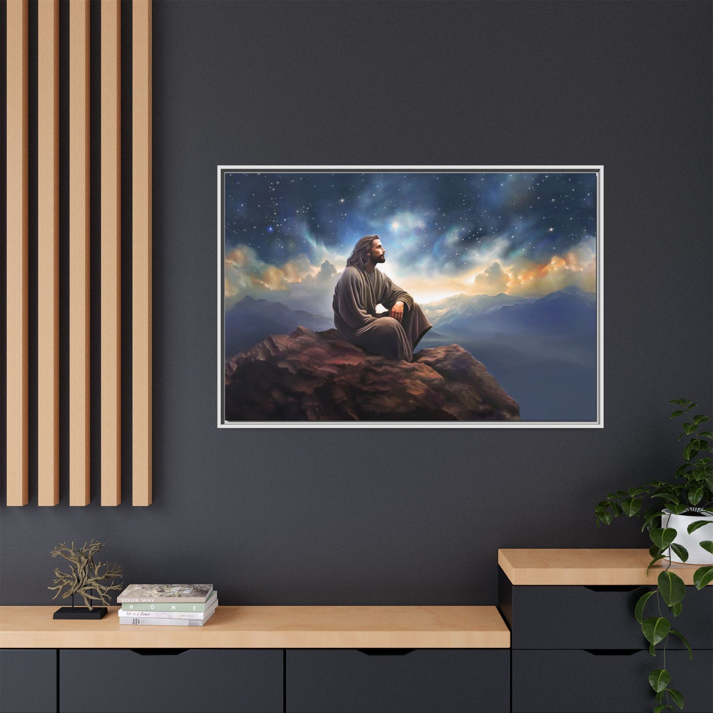 Jesus with The Stars, Canvas Print Art Framed, Jesus Christ Handmade Artwork, Deep Meditative Christian Gift