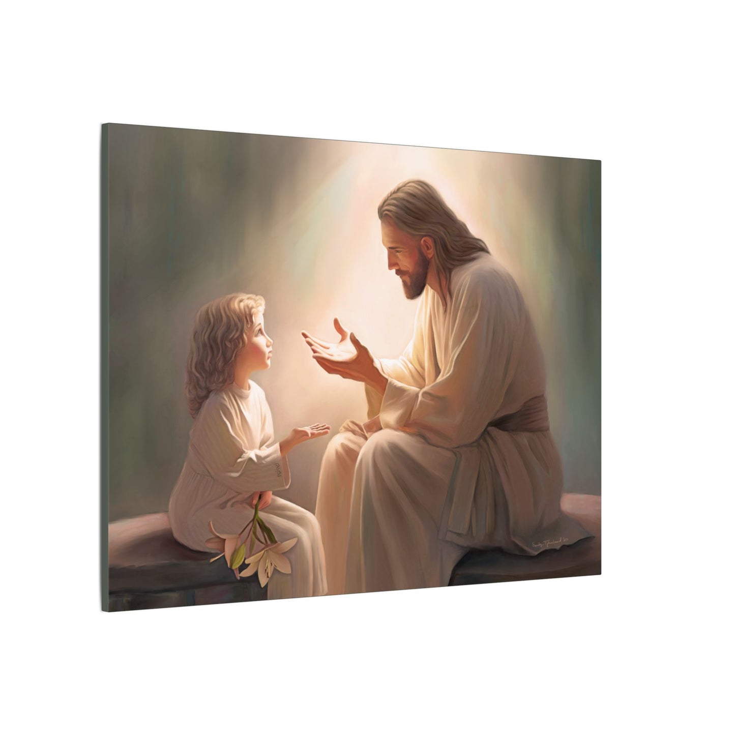 You Are The Light, fine art canvas print, Christian artwork, Jesus with a child, Jesus Christ with a little girl, Consider The Lillies