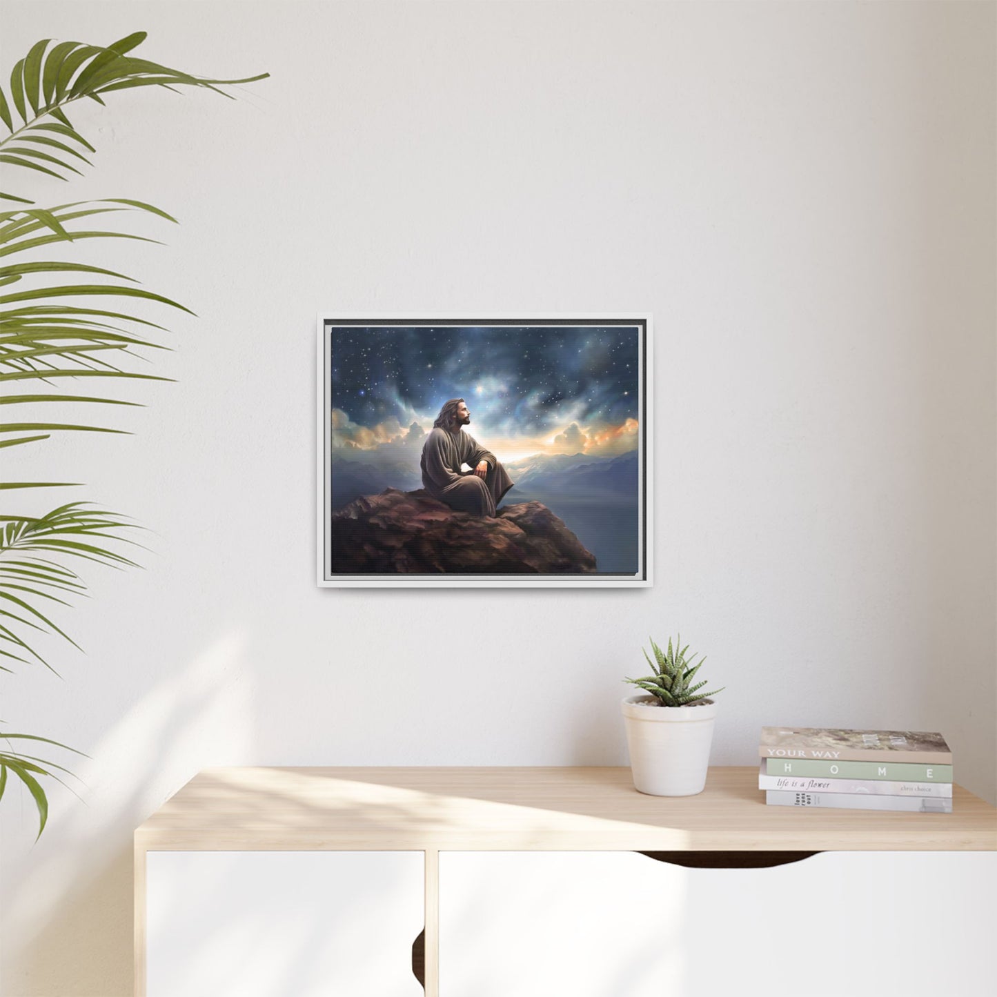 Jesus with The Stars, Canvas Print Art Framed, Jesus Christ Handmade Artwork, Deep Meditative Christian Gift