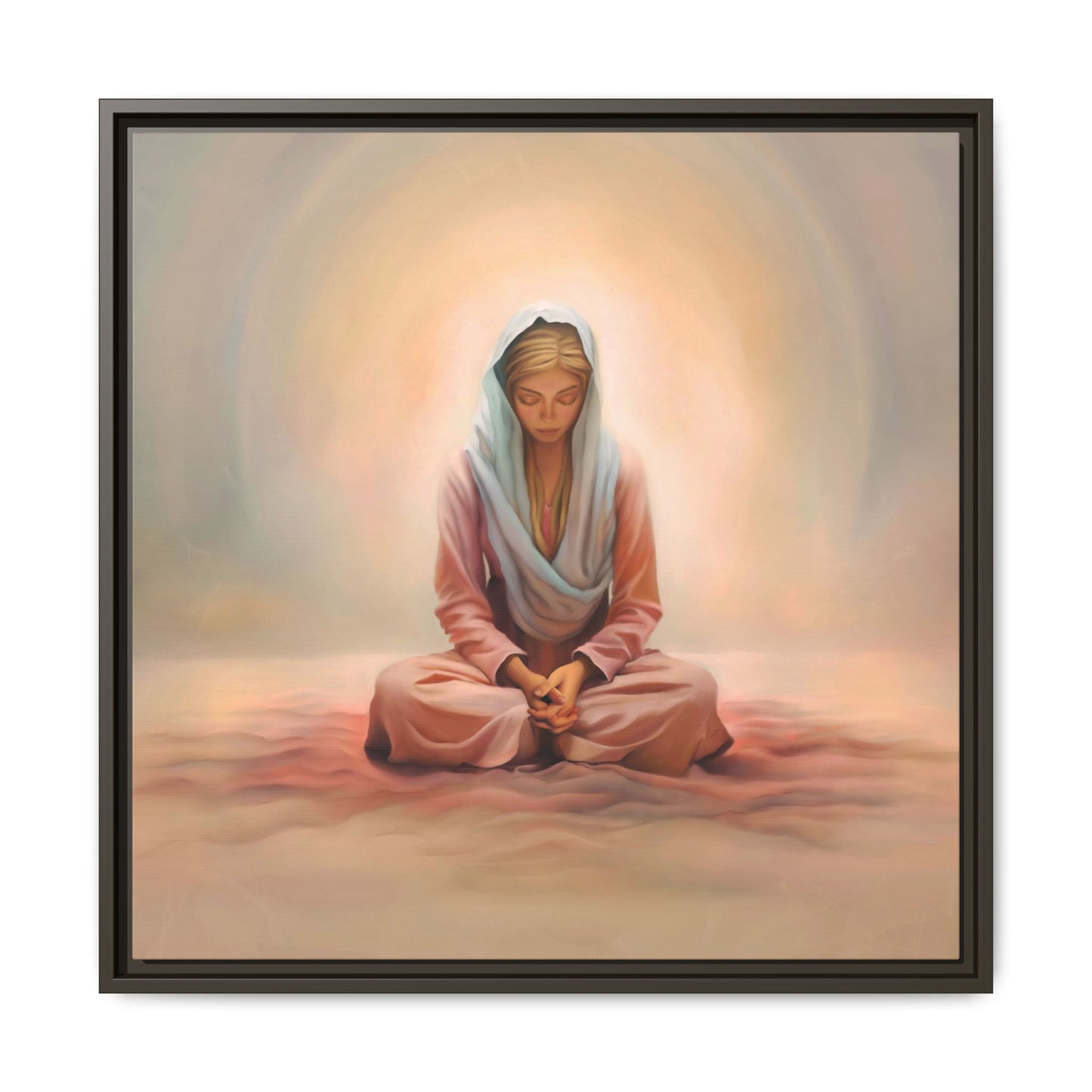 Stillness Framed Canvas Wall Art, Serene Meditation Decor, Spiritual Mindfulness Gift, Tranquil Room Accent, Woman Religious Art