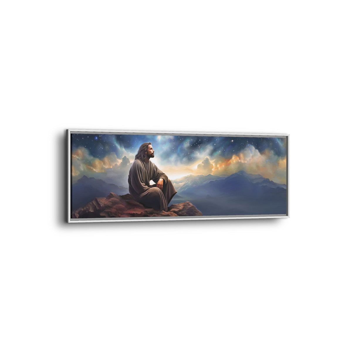 Jesus with The Stars, Canvas Print Art Framed, Jesus Christ Handmade Artwork, Deep Meditative Christian Gift